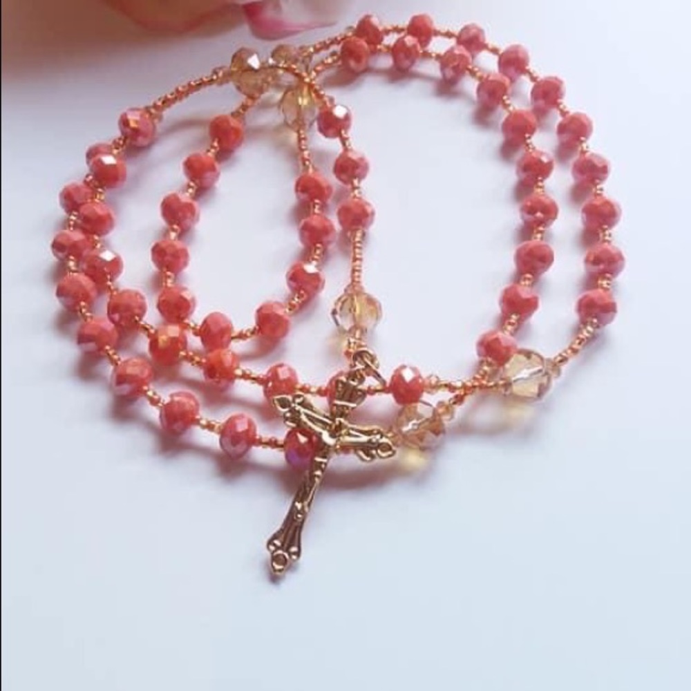 Catholic Rosary Prayer Necklace. Handmade